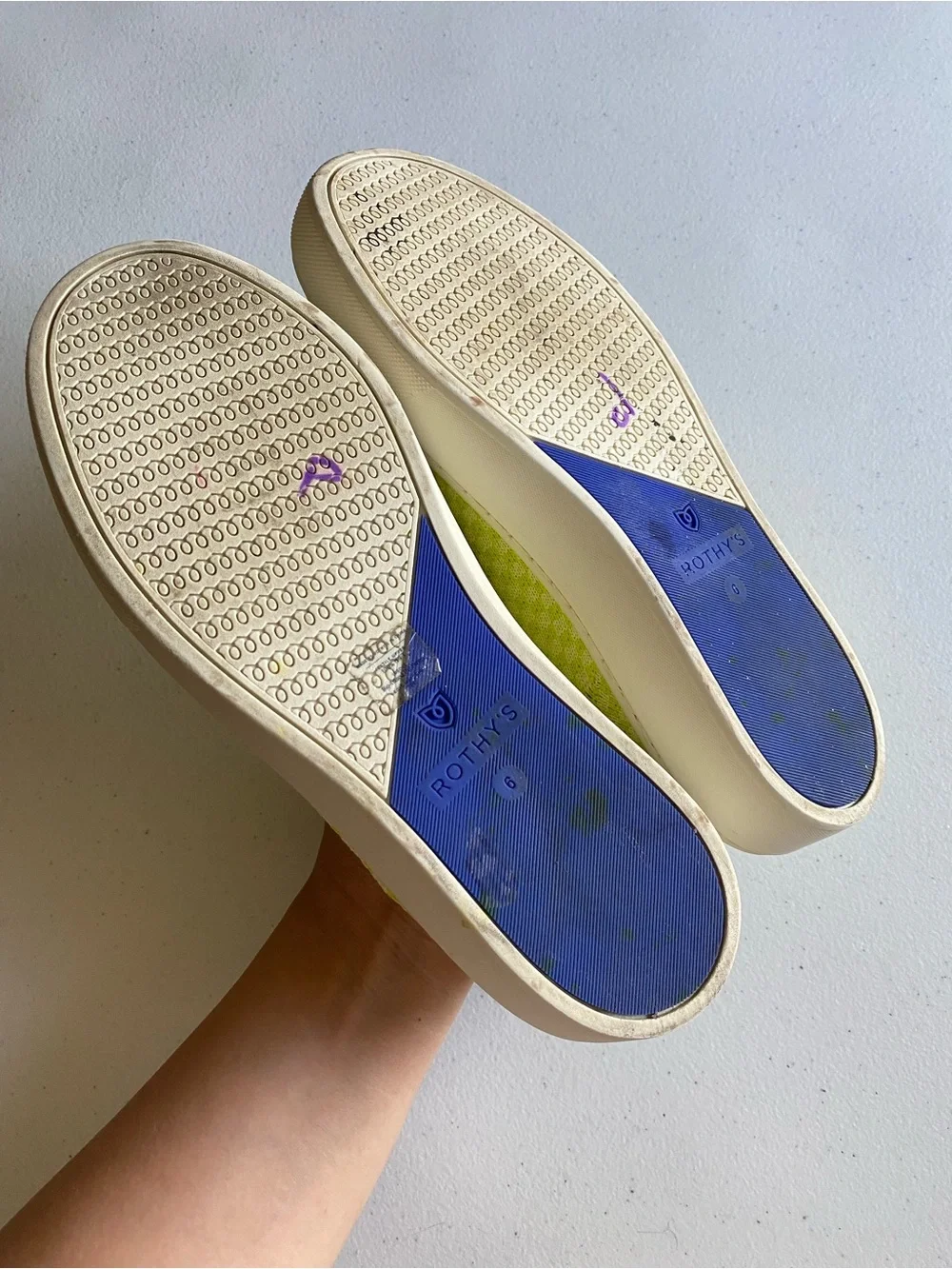 Rothy’s Size 6 Lime Green & Cream Ribbed Knit Slip-on Almond Toe Loafer Sneaker